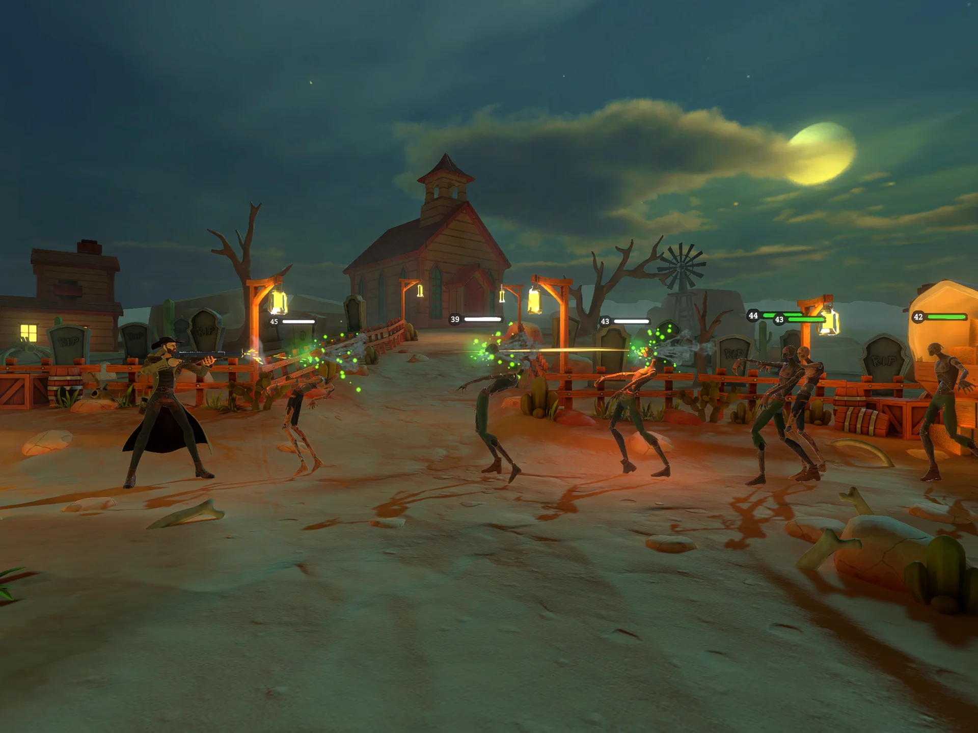 Guns & Fury zombie mode on iPhone: Undead survival in moonlit graveyard
